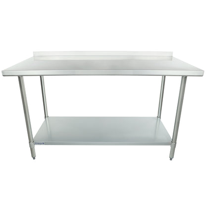 60" x 30" Economy Duty Work Table 18 Gauge 430 Stainless Steel with 2" Backsplash and Galvanized Undershelf, NSF Work Table, 54" - 62", Stainless Steel Top Empura