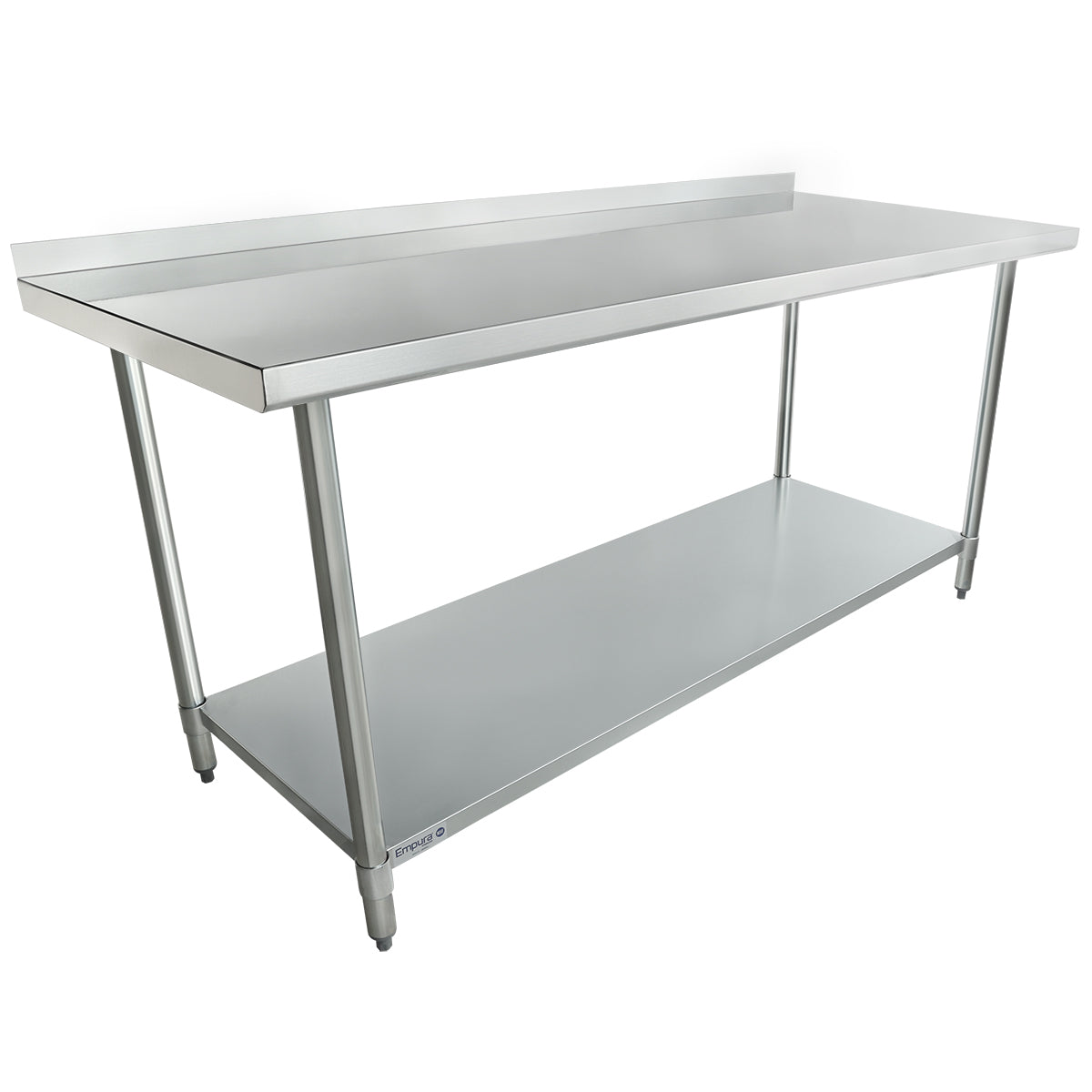 Empura 72" x 30" 18-Gauge 430 Stainless Steel Commercial Work Table with 2" Backsplash Galvanized Legs and Undershelf