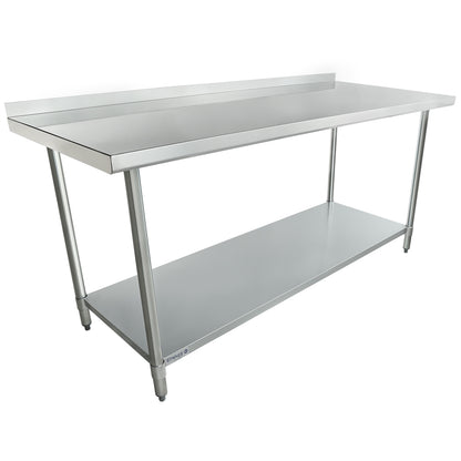 72" x 30" Economy Duty Work Table 18 Gauge 430 Stainless Steel with 2" Backsplash and Galvanized Undershelf, NSF Work Table, 63" - 72", Stainless Steel Top Empura