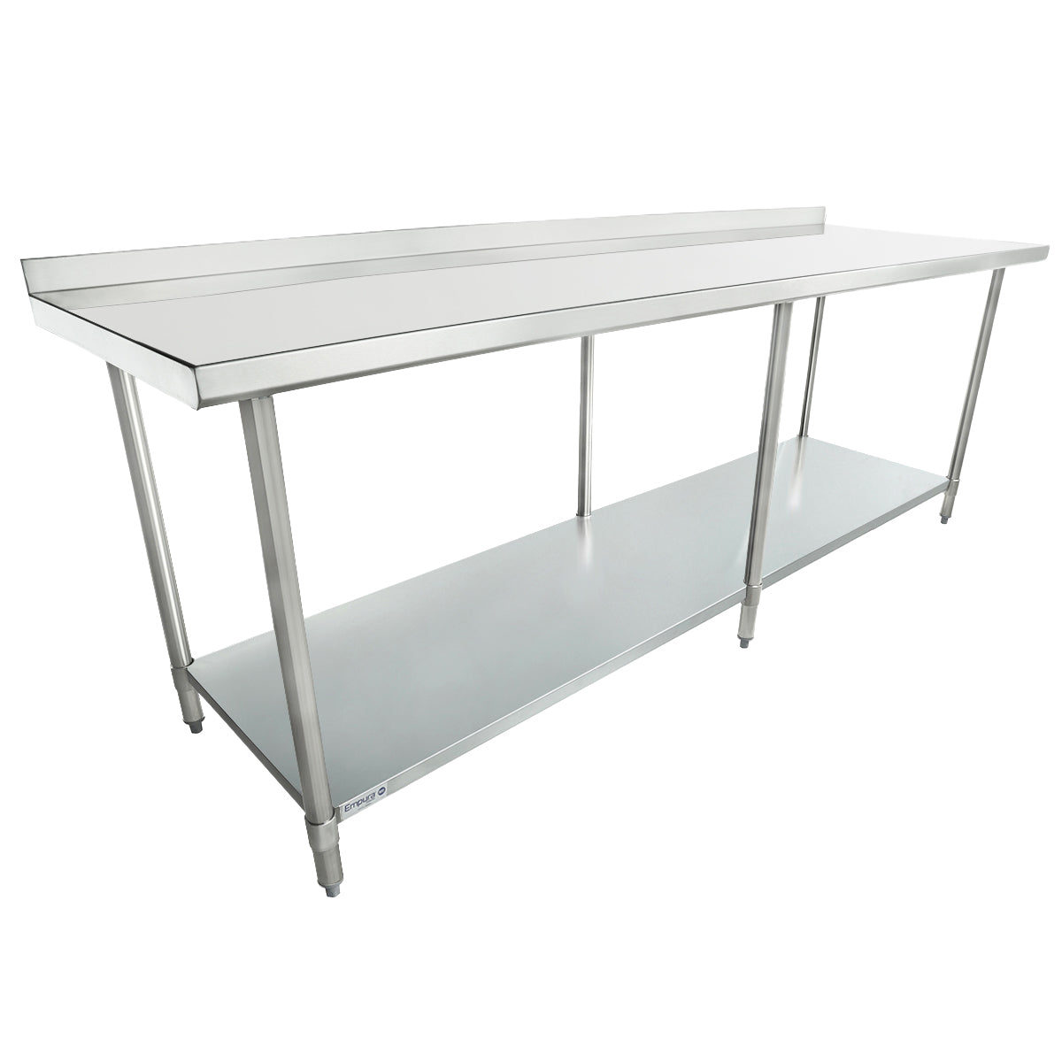 Empura 96" x 30" 18-Gauge 430 Stainless Steel Commercial Work Table with 2" Backsplash Galvanized Legs and Undershelf