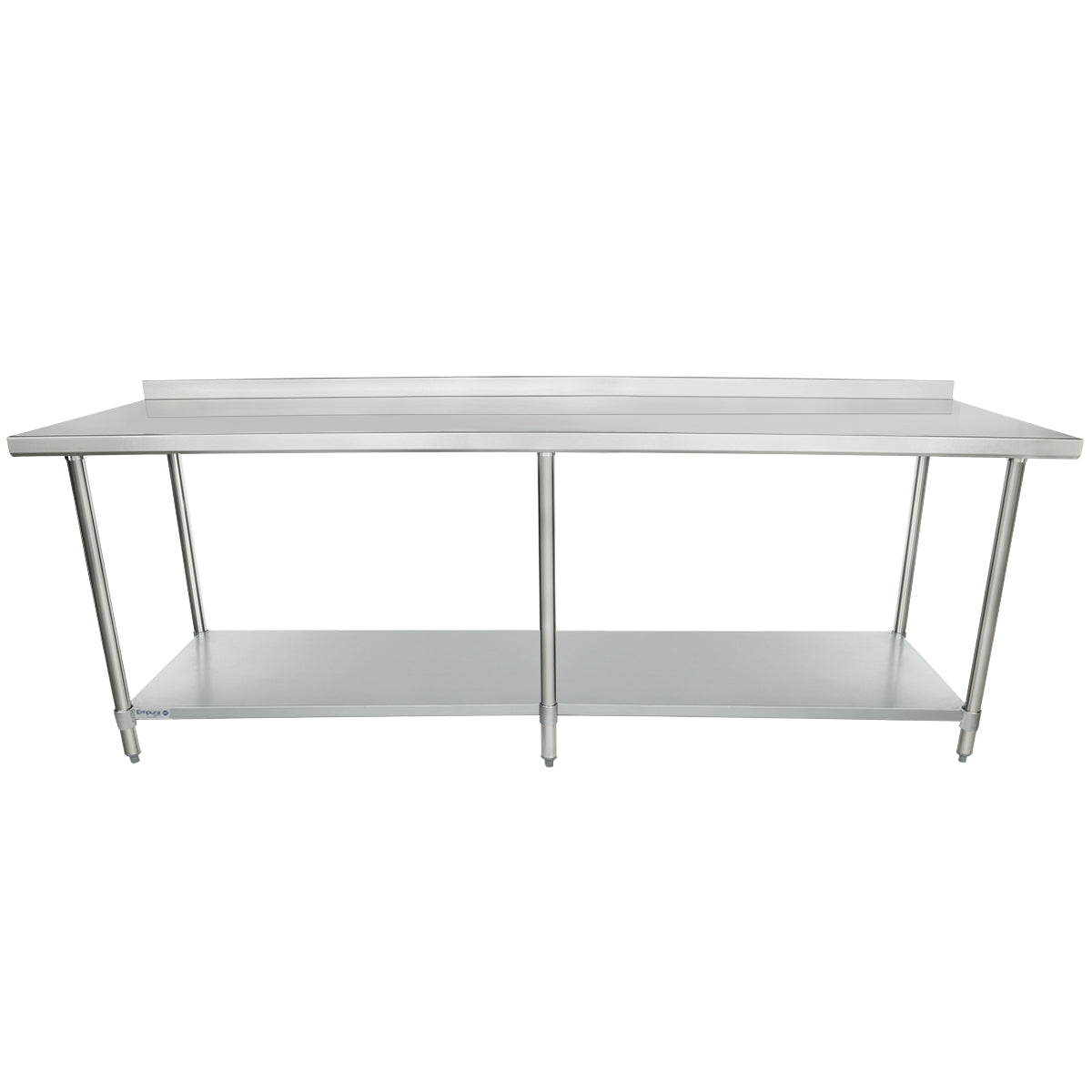 Empura 96" x 30" 18-Gauge 430 Stainless Steel Commercial Work Table with 2" Backsplash Galvanized Legs and Undershelf