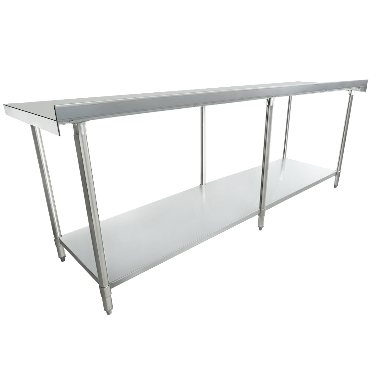 Empura 96" x 30" 18-Gauge 430 Stainless Steel Commercial Work Table with 2" Backsplash Galvanized Legs and Undershelf