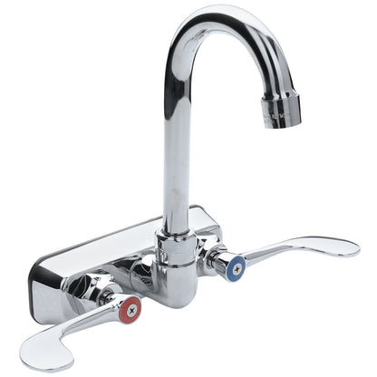 Wall Mount Commercial Faucet with 3 1/2" Swivel Gooseneck Spout, 4" Centers and Wrist Blade Handles, NSF Faucet, Wall / Splash Mount Empura