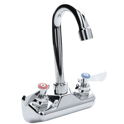 Wall Mount Commercial Faucet with 3 1/2" x 8 1/2" Swivel Gooseneck Spout and 4" Centers, NSF Faucet, Wall / Splash Mount Empura