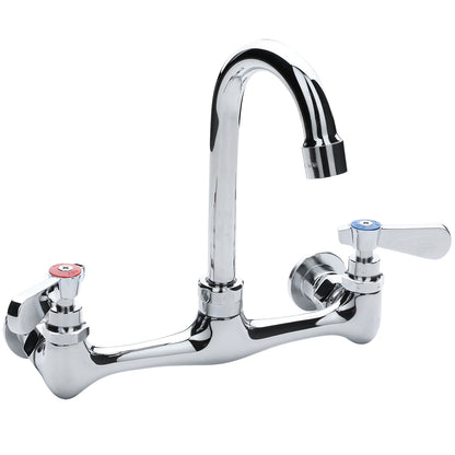 Wall Mount Commercial Faucet with 3 1/2" x 8 1/8" Swivel Gooseneck Spout and 8" Centers, NSF Faucet, Wall / Splash Mount Empura