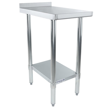 15" x 24" Filler Table 18 Gauge 430 Stainless Steel with Backsplash and Galvanized Undershelf, NSF Work Table, 12" - 21", Stainless Steel Top Empura