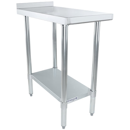 15" x 30" Filler Table 18 Gauge 430 Stainless Steel with Backsplash and Galvanized Undershelf, NSF Work Table, 12" - 21", Stainless Steel Top Empura