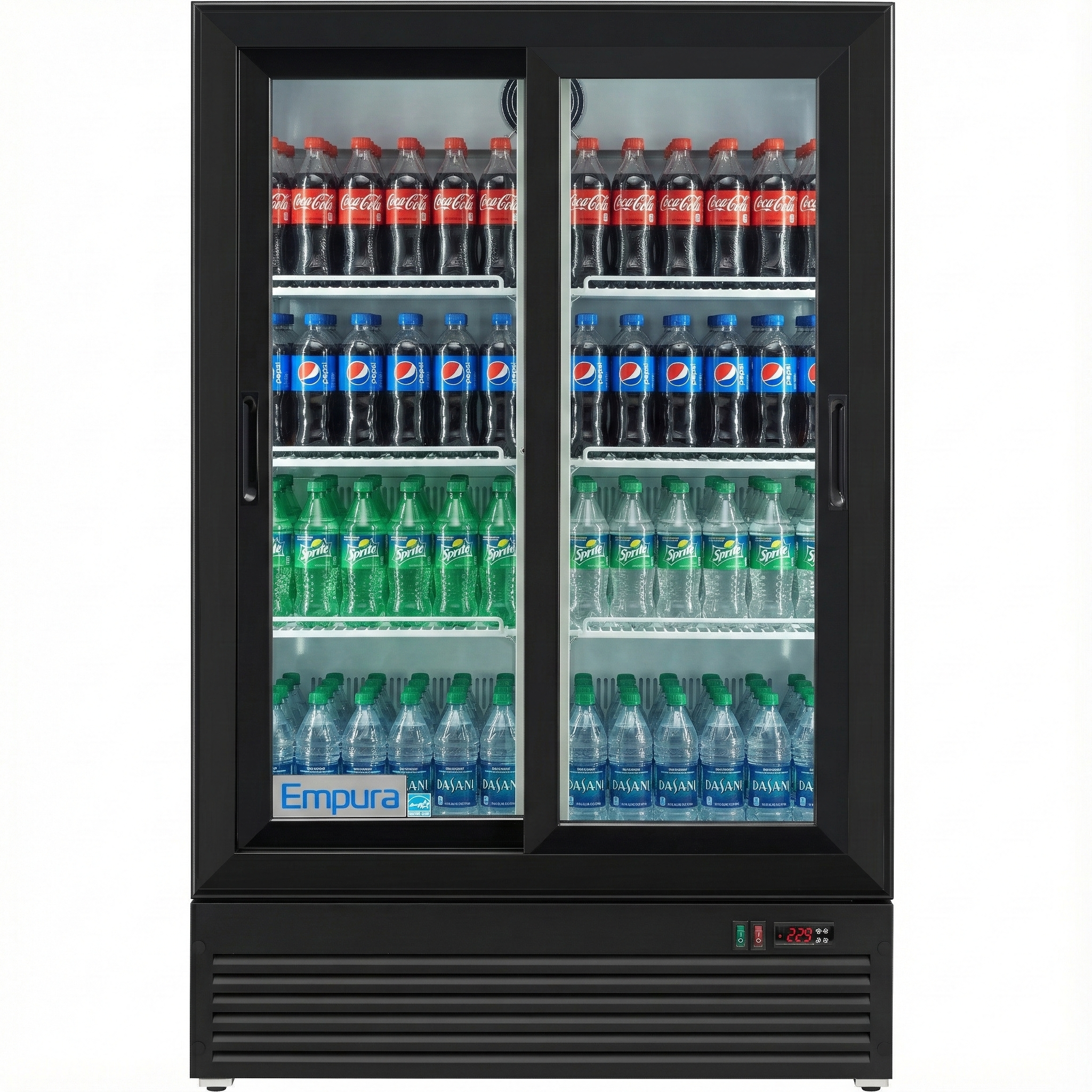 36" Black Swing Commercial Glass 2 Door Merchandiser Refrigerator with ClearKeeper™ Glass - 10 cu ft ENERGY STAR®