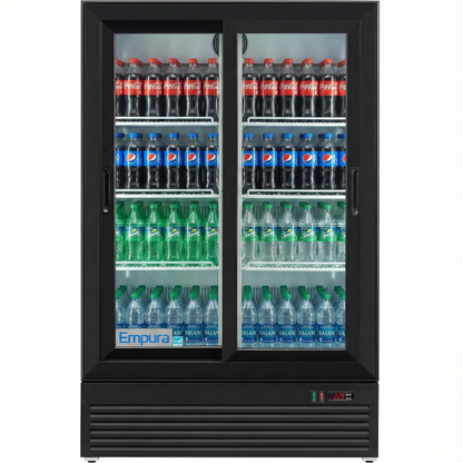 36" Black Swing Commercial Glass 2 Door Merchandiser Refrigerator with ClearKeeper™ Glass - 10 cu ft ENERGY STAR®