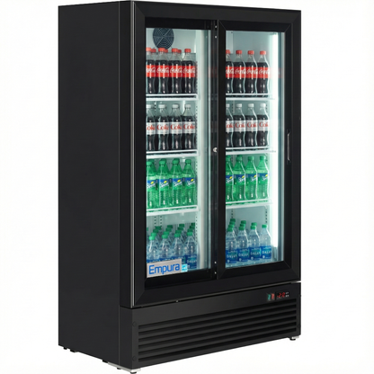36" Black Swing Commercial Glass 2 Door Merchandiser Refrigerator with ClearKeeper™ Glass - 10 cu ft ENERGY STAR®