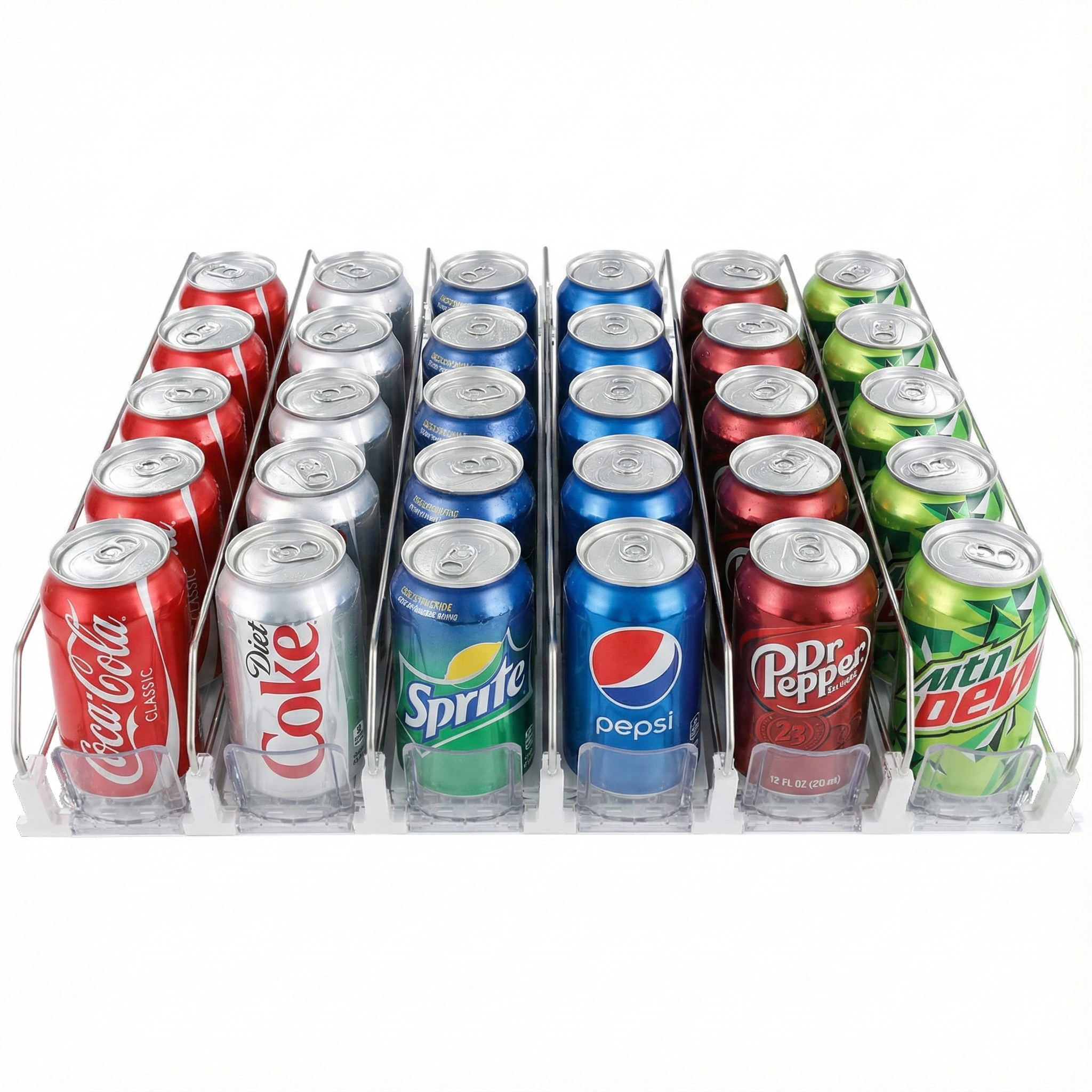 6-Lane White Pusher Bottle Organizer for Refrigerated Shelving