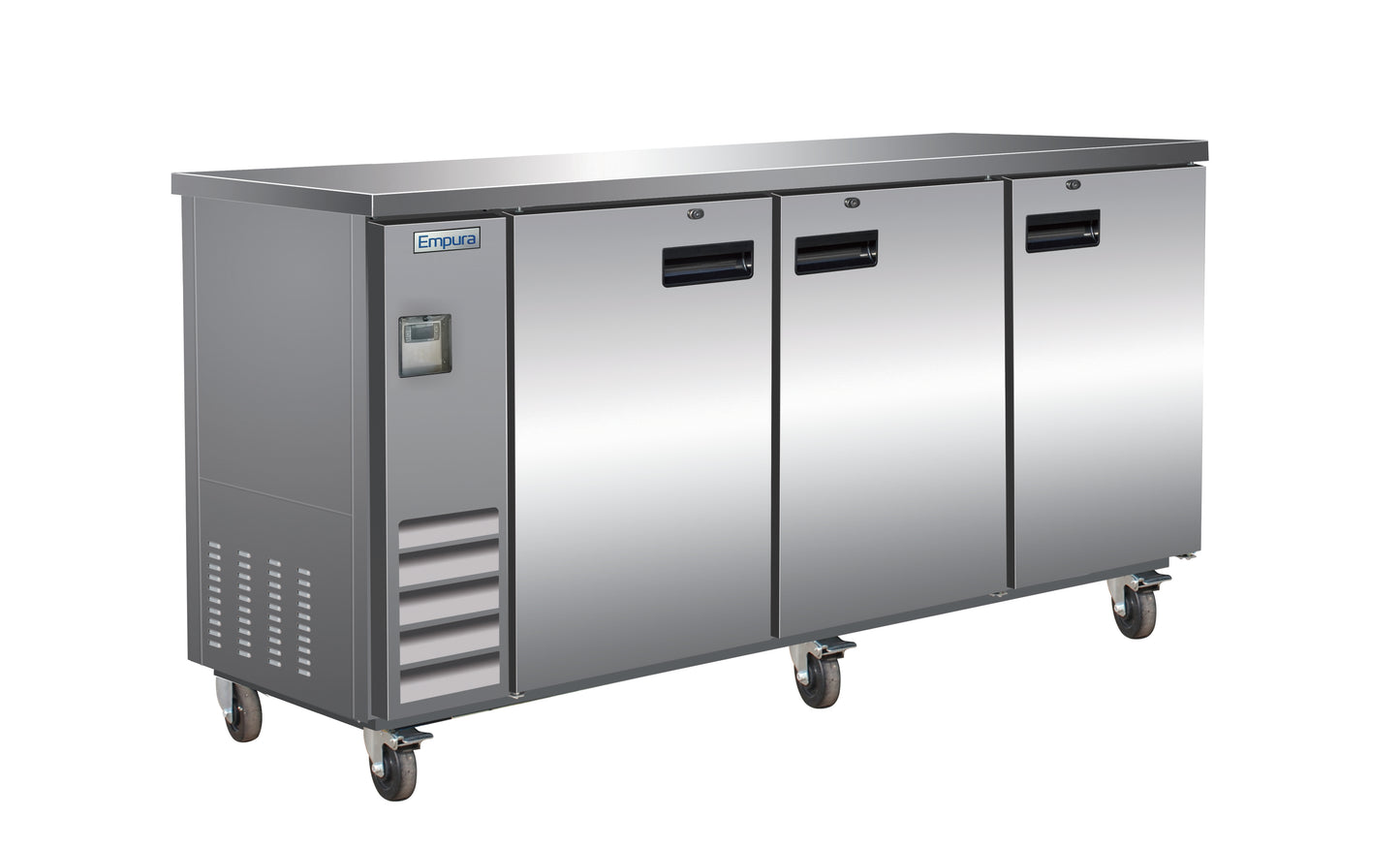 Empura E-KBB70-3-24-S Back Bar Cooler, 3 swing solid doors, 73"W x 24 7/16"D x 41 3/4"H, 33-41 F temperature