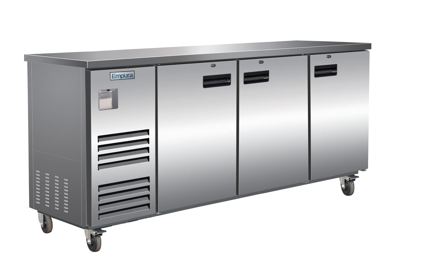 Empura E-KBB90-3-27-S Back Bar Cooler, 3 swing solid doors, 90"W x 27 5/8"D x 42 1/2"H, 33-41 F temperature