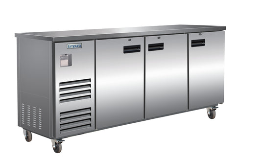 Empura E-KBB90-3-27-S Back Bar Cooler, 3 swing solid doors, 90"W x 27 5/8"D x 42 1/2"H, 33-41 F temperature