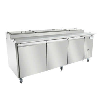 94" 3 Door Commercial Refrigerated Stainless Steel Pizza Prep Table