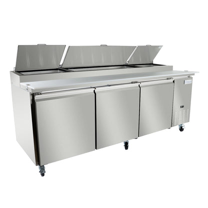 94" 3 Door Commercial Refrigerated Stainless Steel Pizza Prep Table