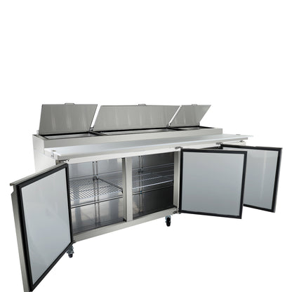 94" 3 Door Commercial Refrigerated Stainless Steel Pizza Prep Table