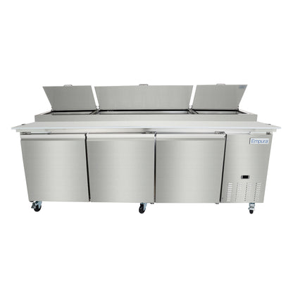 94" 3 Door Commercial Refrigerated Stainless Steel Pizza Prep Table