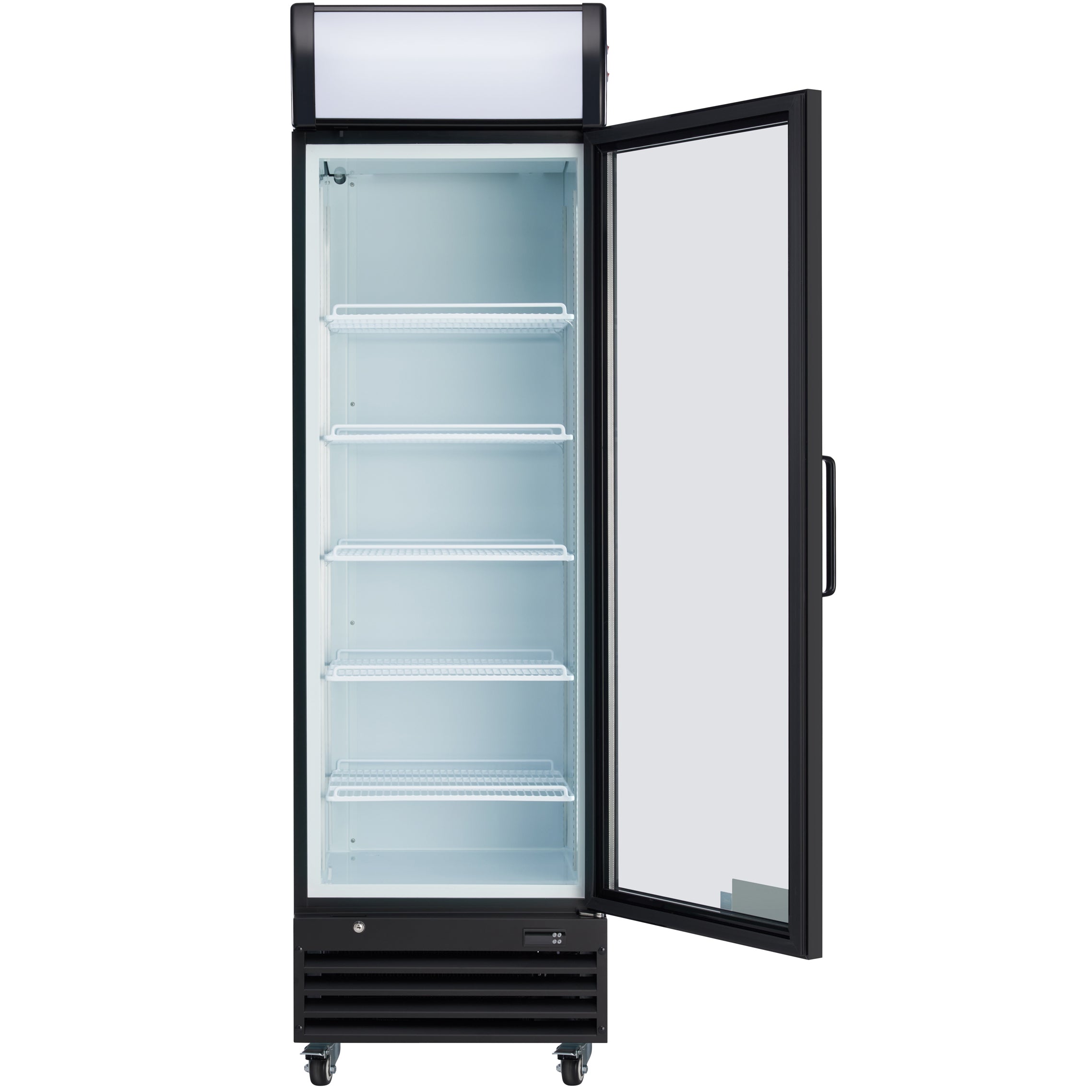 23" Black Swing Commercial Glass Door Merchandiser Refrigerator - 12 cu ft