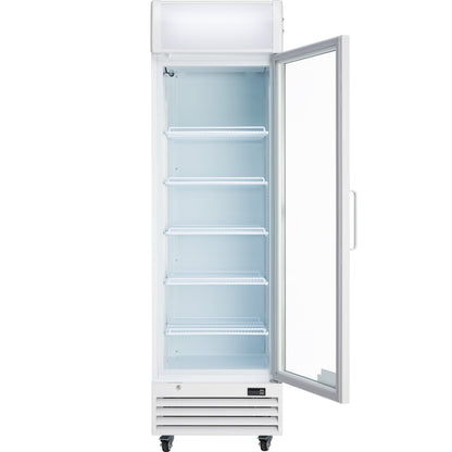 23" White Swing Commercial Glass Door Merchandiser Refrigerator - 12 cu ft