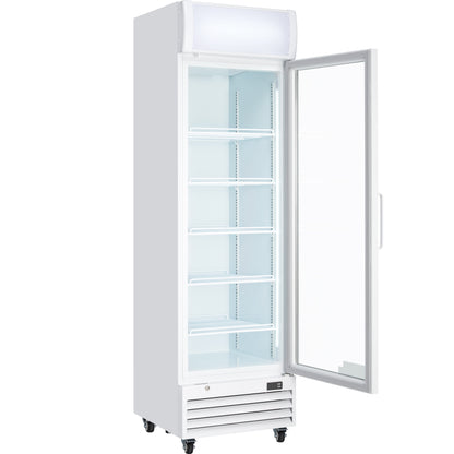 23" White Swing Commercial Glass Door Merchandiser Refrigerator - 12 cu ft