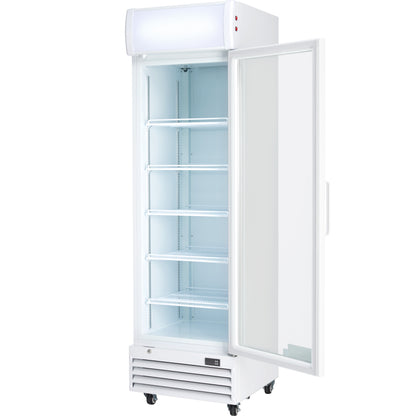 23" White Swing Commercial Glass Door Merchandiser Refrigerator - 12 cu ft