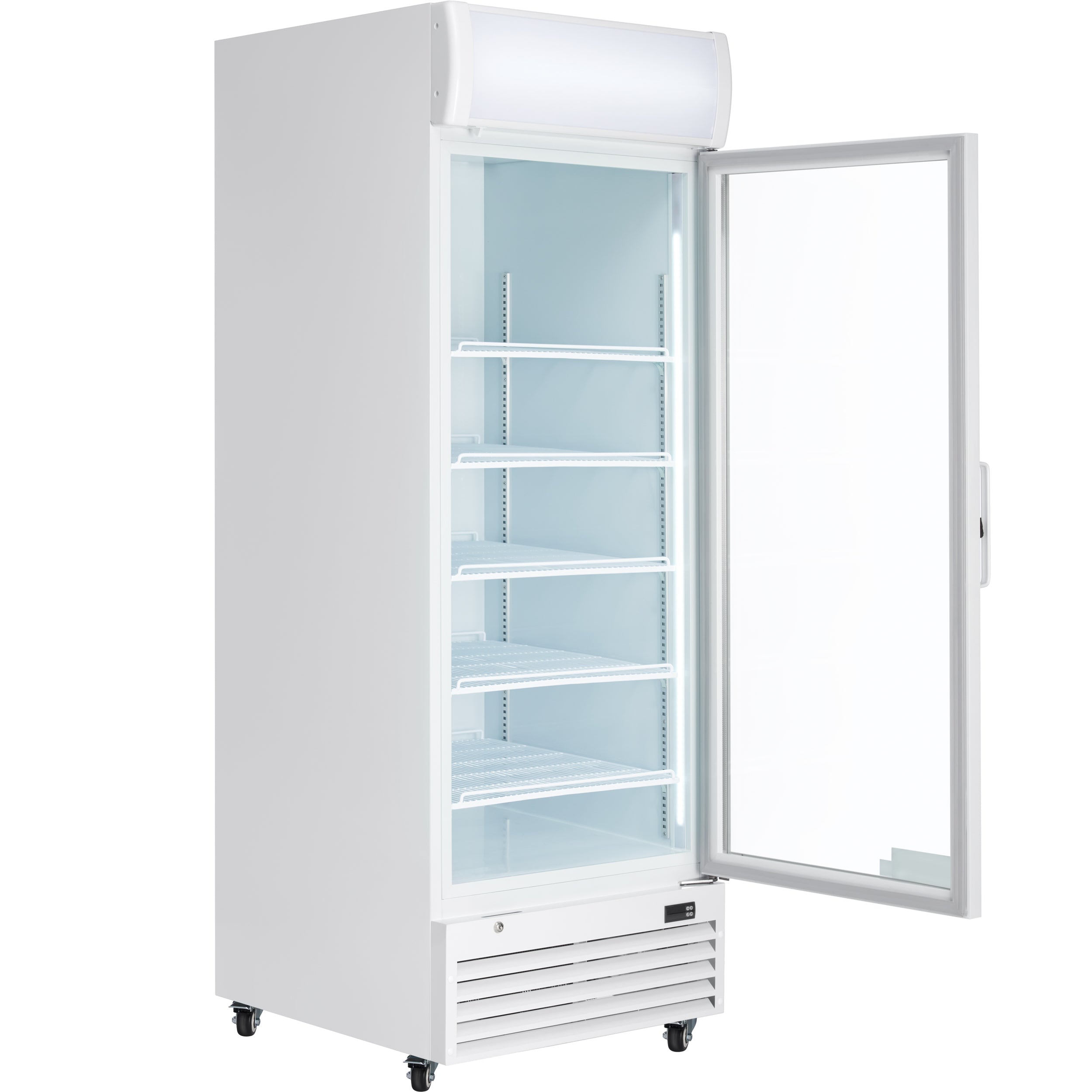 28" White Swing Commercial Glass Door Merchandiser Refrigerator - 21 cu ft