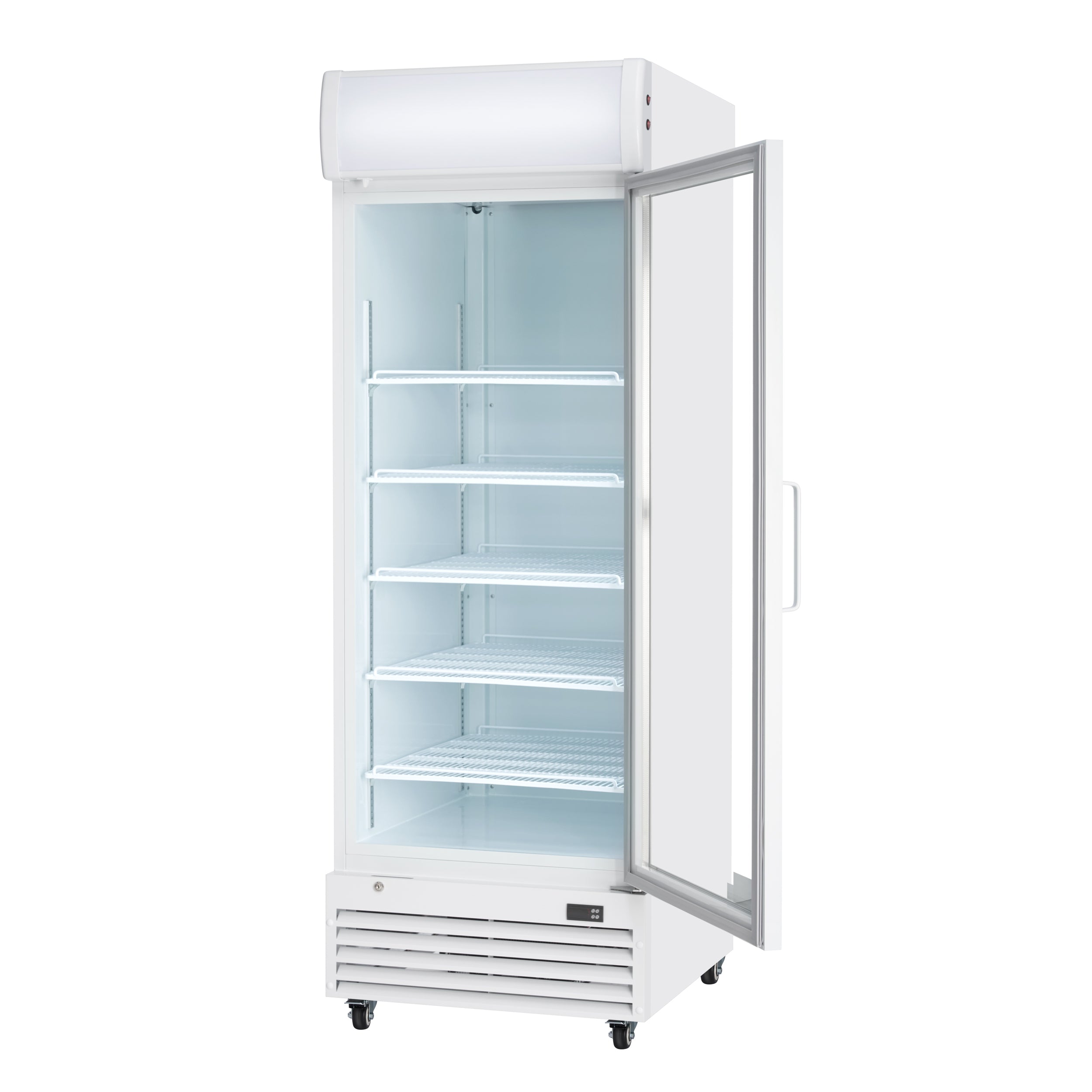 28" White Swing Commercial Glass Door Merchandiser Refrigerator - 21 cu ft
