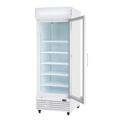 28" White Swing Commercial Glass Door Merchandiser Refrigerator - 21 cu ft
