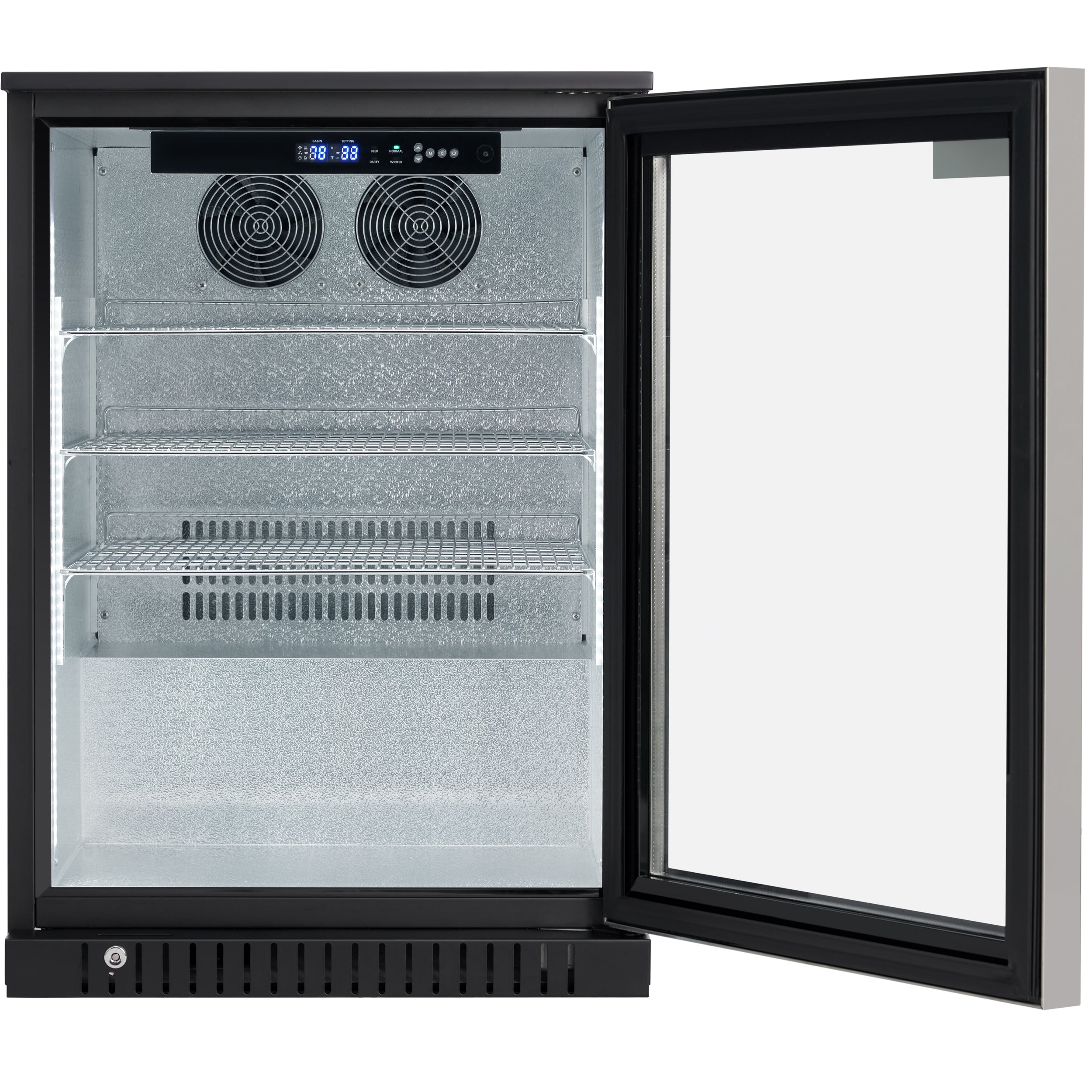 24" Undercounter Black Swing Commercial Glass Door Merchandiser Refrigerator - 6 cu ft