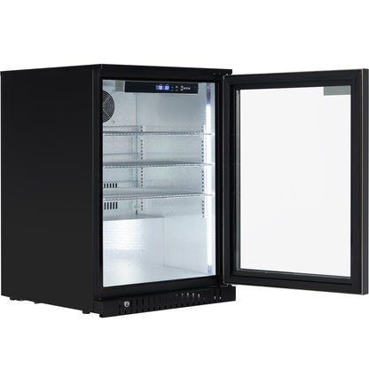24" Undercounter Black Swing Commercial Glass Door Merchandiser Refrigerator - 6 cu ft