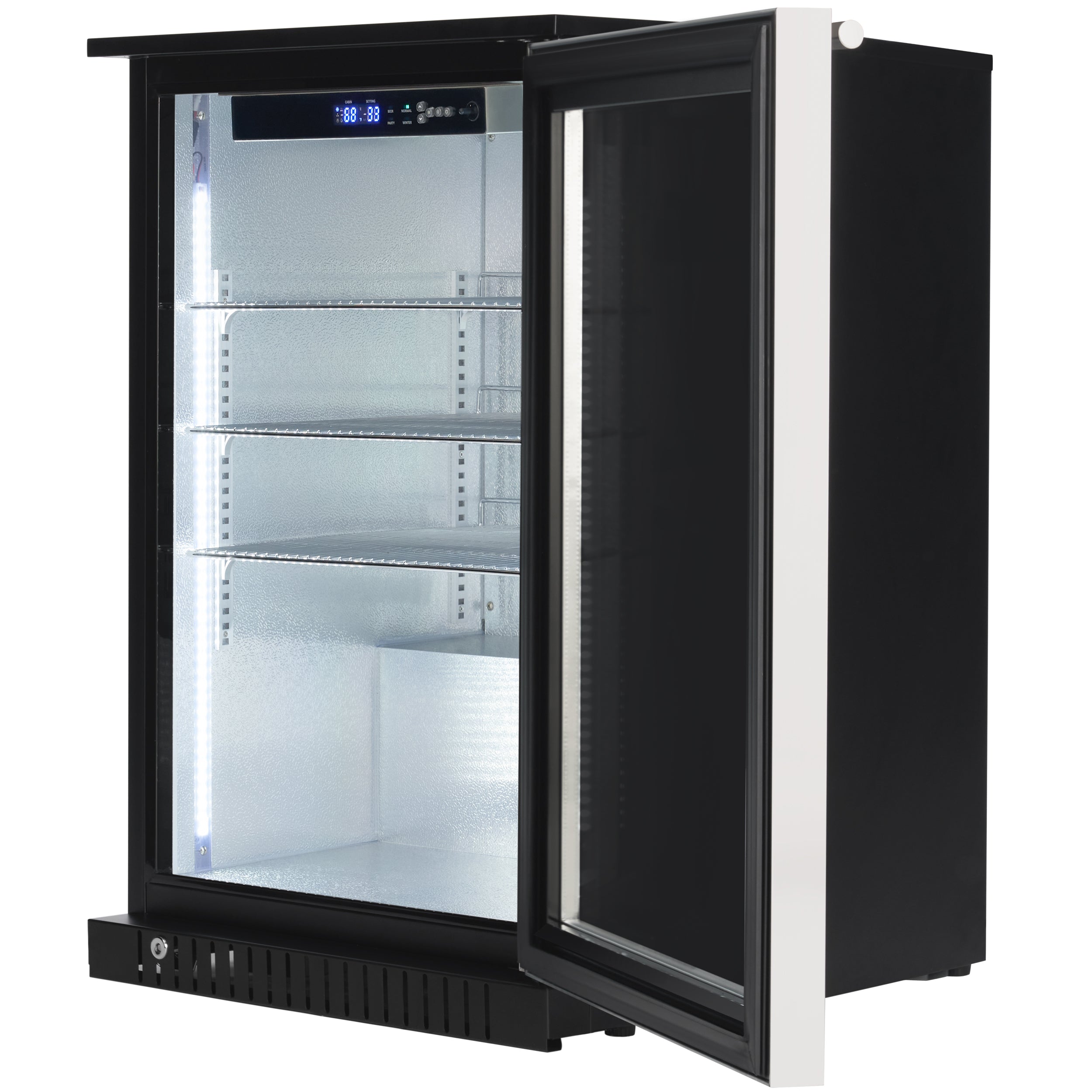24" Undercounter Black Swing Commercial Glass Door Merchandiser Refrigerator - 6 cu ft
