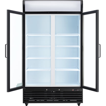 44" Black Swing Commercial Glass Door Merchandiser Refrigerator - 35 cu ft