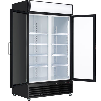 44" Black Swing Commercial Glass Door Merchandiser Refrigerator - 35 cu ft