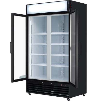 44" Black Swing Commercial Glass Door Merchandiser Refrigerator - 35 cu ft