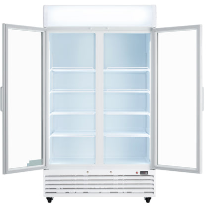 44" White Swing Commercial Glass Door Merchandiser Refrigerator - 35 cu ft
