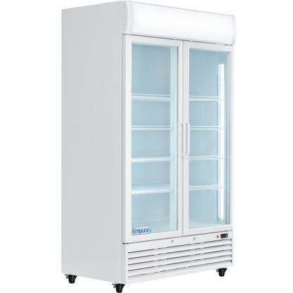 44" White Swing Commercial Glass Door Merchandiser Refrigerator - 35 cu ft