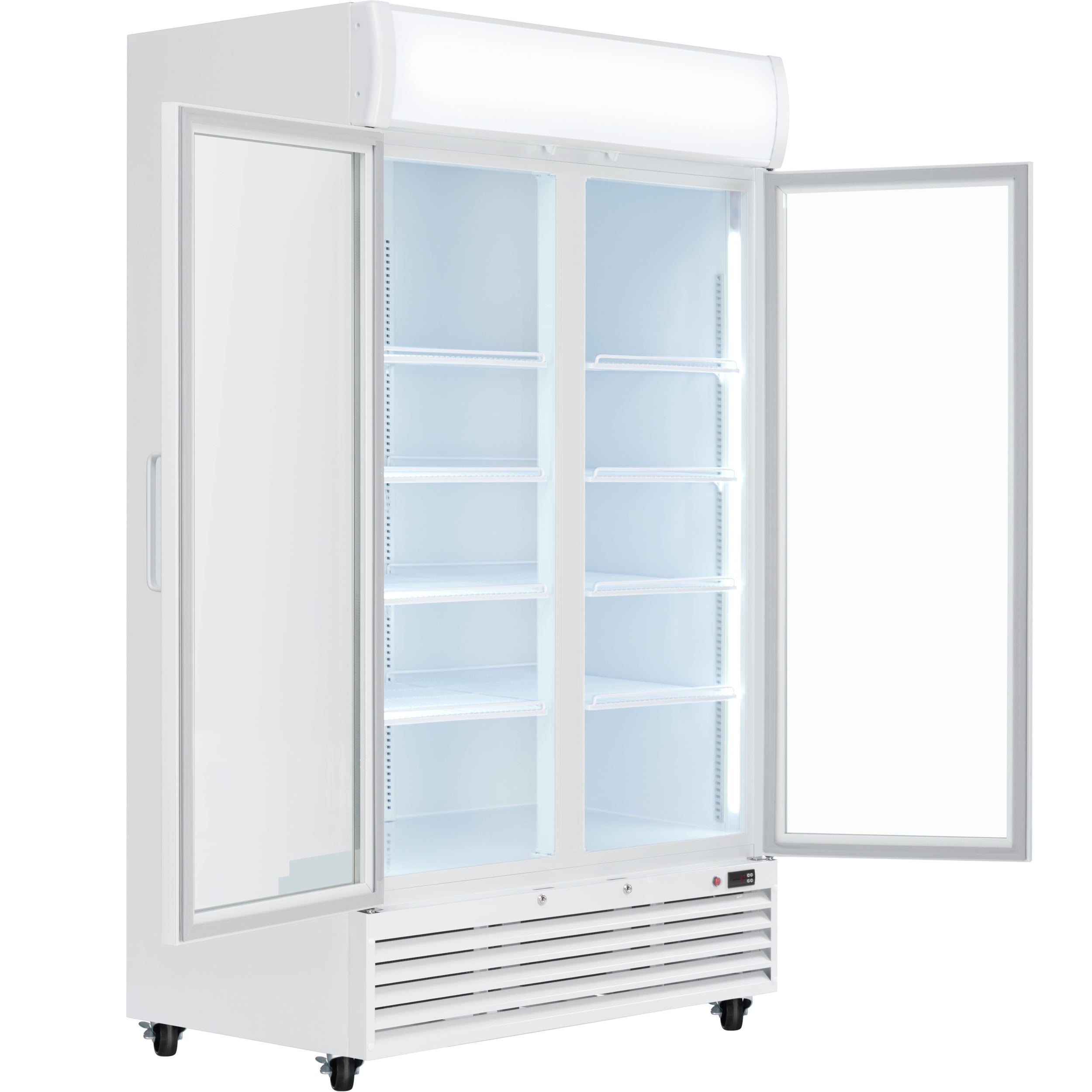 44" White Swing Commercial Glass Door Merchandiser Refrigerator - 35 cu ft
