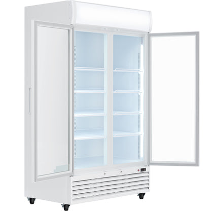 44" White Swing Commercial Glass Door Merchandiser Refrigerator - 35 cu ft