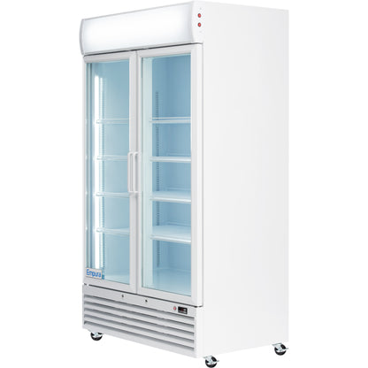 44" White Swing Commercial Glass Door Merchandiser Refrigerator - 35 cu ft