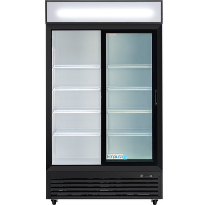 44" Black Sliding Commercial Glass Door Merchandiser Refrigerator - 35 cu ft