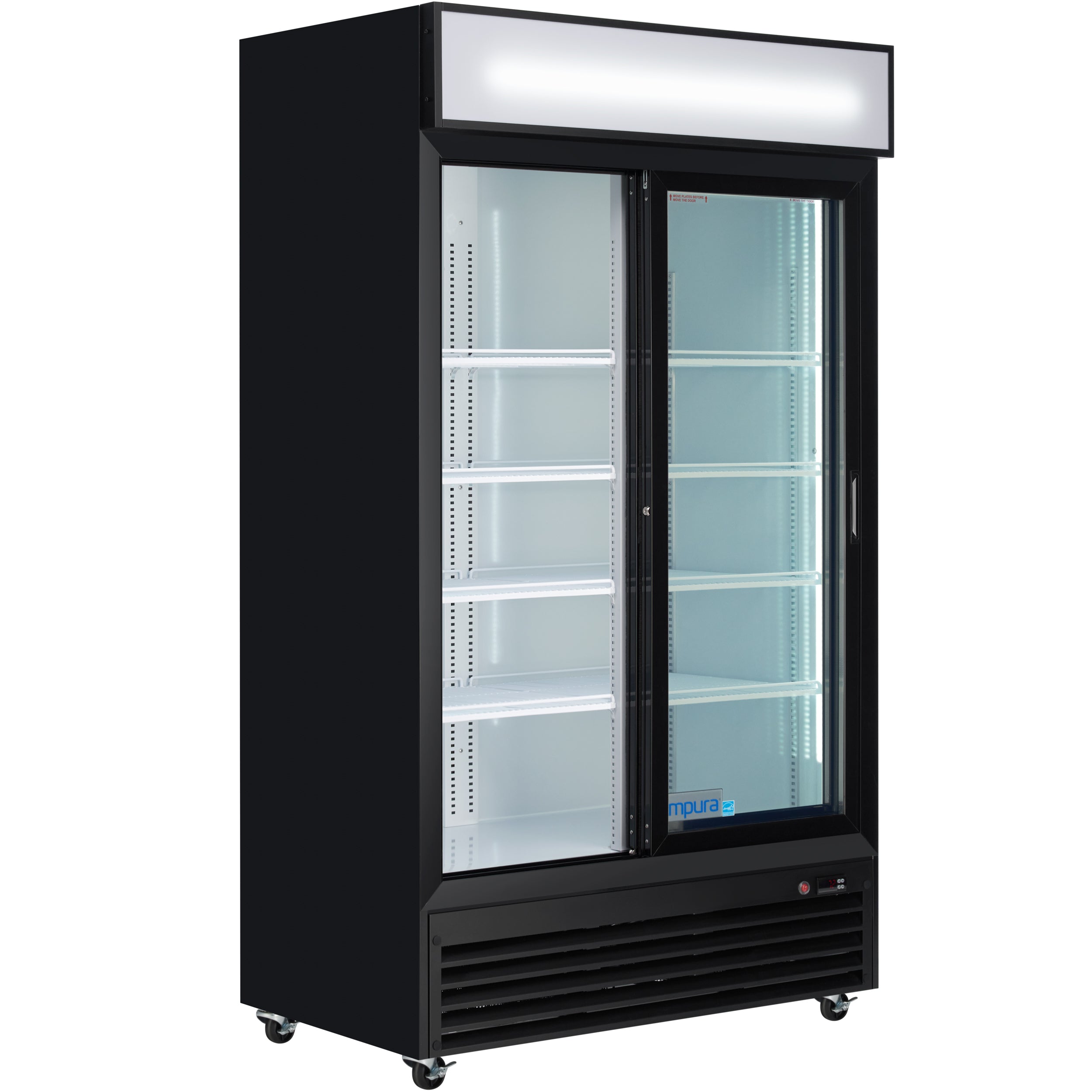 44" Black Sliding Commercial Glass Door Merchandiser Refrigerator - 35 cu ft