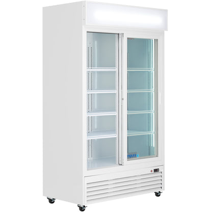 44" White Sliding Commercial Glass Door Merchandiser Refrigerator - 35 cu ft