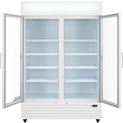 52" White Swing Commercial Glass Door Merchandiser Refrigerator - 48 cu ft
