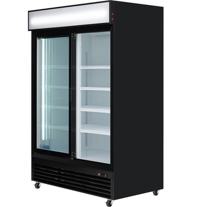 52" Black Sliding Commercial Glass Door Merchandiser Refrigerator - 48 cu ft