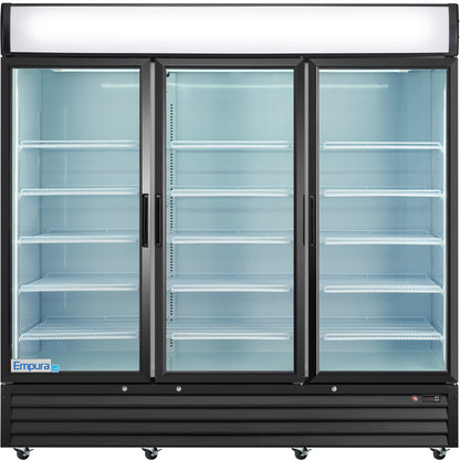 78" Black Swing Commercial Glass Door Merchandiser Refrigerator - 67 cu ft