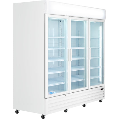 78" White Swing Commercial Glass Door Merchandiser Refrigerator - 67 cu ft