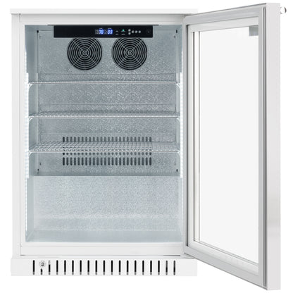 24" Undercounter White Swing Commercial Glass Door Merchandiser Refrigerator - 6 cu ft