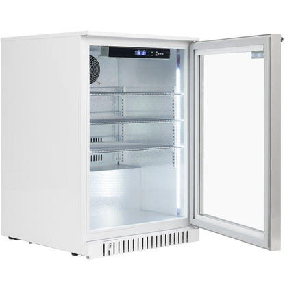 24" Undercounter White Swing Commercial Glass Door Merchandiser Refrigerator - 6 cu ft