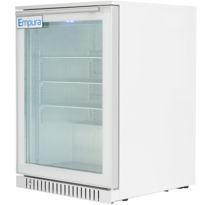 24" Undercounter White Swing Commercial Glass Door Merchandiser Refrigerator - 6 cu ft